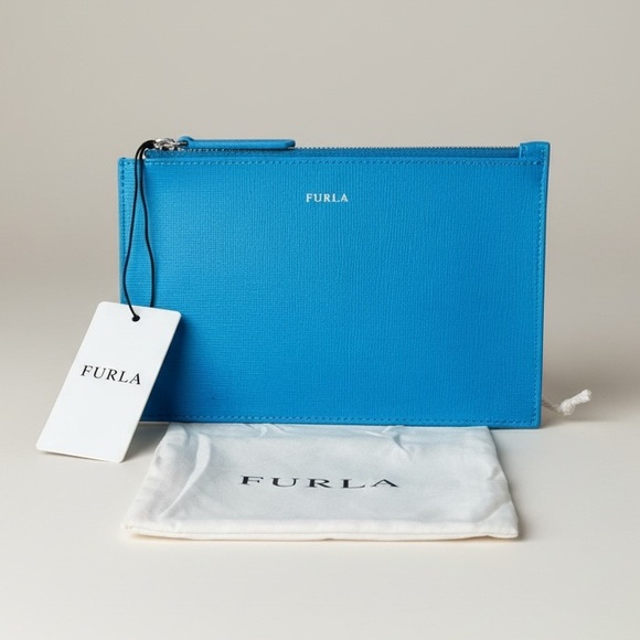 Furla Handbags - Furla Babylon Ceruleo Blue Saffiano Leather Envelope Pouch and Dust Bag